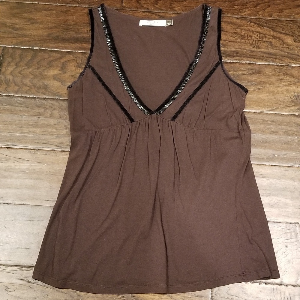 Old Navy Brown Velvet & Beaded Top L
